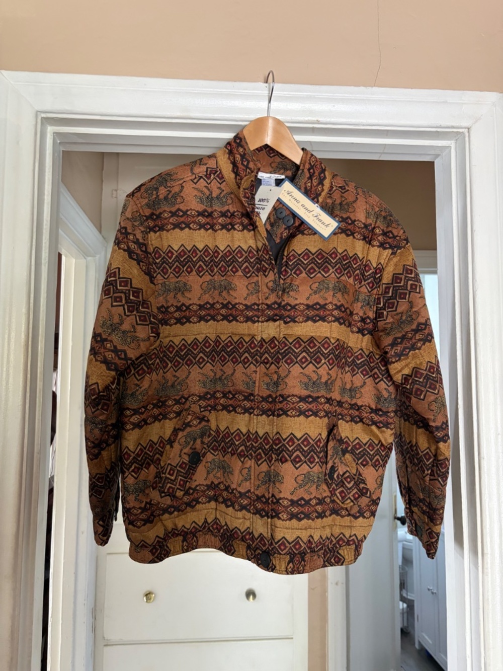 Vintage Anna & Frank 100% Silk Safari Leopard Jacket M NWT Deadstock